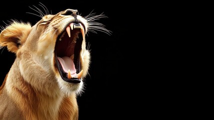 Lioness Yawning with Teeth and Tongue Showing