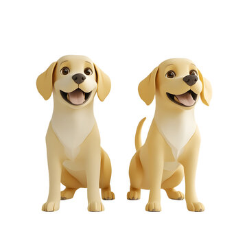 Playful Labrador Retriever Puppies with Wagging Tails in Pastel 3D Render Setting