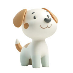 Cheerful 3D Rendered Cartoon Dog with Wagging Tail in Pastel Colors on White Background
