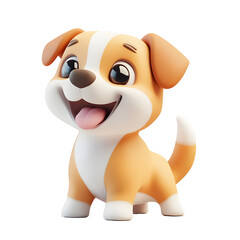 Adorable Cartoon Dog with Wagging Tail in Pastel Render on White Background