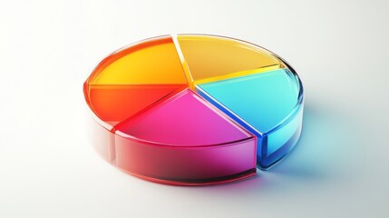 Obraz premium A 3D pie chart with transparent slices and a floating effect, highlighting different data categories with a sleek, contemporary design.
