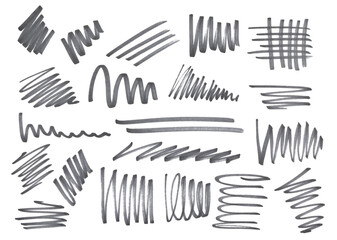 Set hand draw symbols and icon, black felt tip pen isolated on white