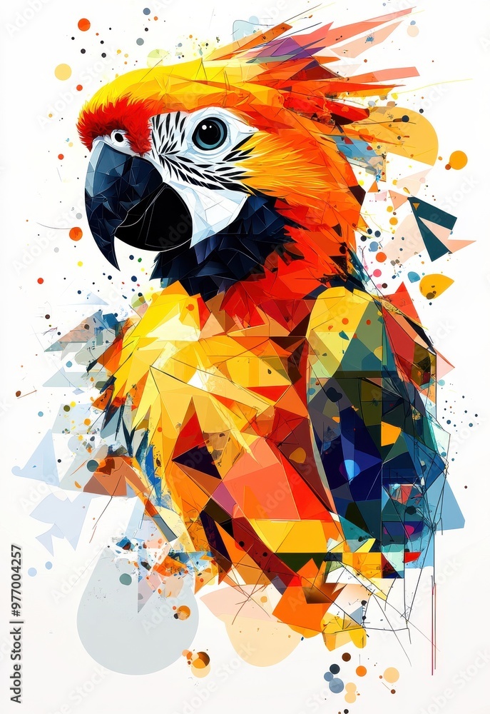 Aufkleber colorful geometric parrot portrait with vibrant shapes and abstract design elements creating a livel