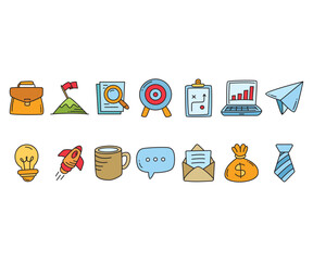 doodle business and office icons set