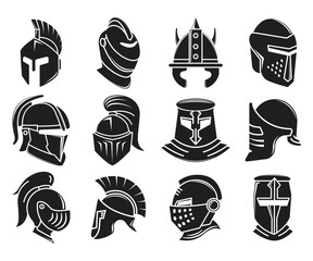 warrior and Viking helmet icons set vector illustration