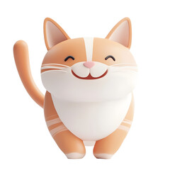 Playful and Cheerful Maine Cat with Wagging Tail in Pastel Cartoon Style on Isolated White Background