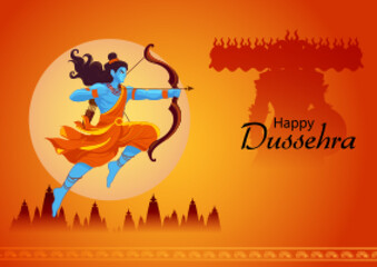 Rama killing Ravana wong Happy Dussehra background showing festival of India