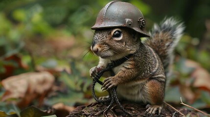 Obraz premium Delightful retro style swamp squirrel carrying an attractive helmet