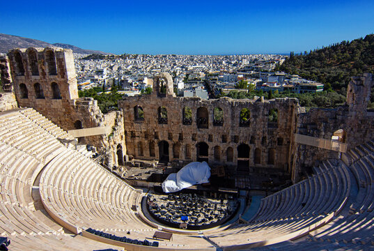 The Odeon of Herodes Atticus, he ancient amphitheatre of Herodium, is a stone Roman theatre structure located on the southwest slope of the Acropolis of Athens, Greece