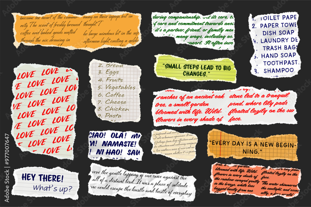 Canvas Prints ripped paper strips with handwritten text. realistic crumpled paper scraps with torn edges. shreds o