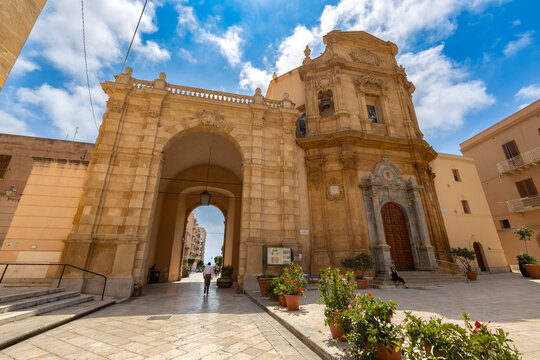MARSALA, ITALY, JUNE 28, 2023 - Garibaldi's Gate in the historic center of Marsala, province of Trapani, Sicily, Italy