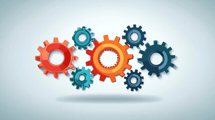 3D vector illustration of colorful gears on a light blue background a flat design for a business concept