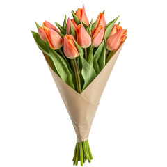 Elegant bouquet of pink tulips wrapped in paper transparent © Maestro