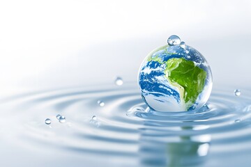 Earth with clouds, raindrops, and water. white background