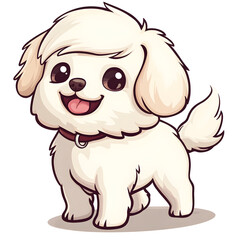 Playful Maltese Puppy in Cartoon Style with Wagging Tail on White Background