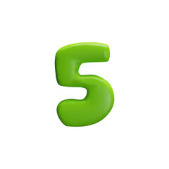 Number 5 in vector 3D illustration with thick plastic font in green color.
