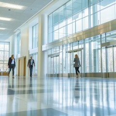 Fototapeta premium Sustainable Business Hub Professionals On The Move In A Modern, Eco-Friendly Office Building