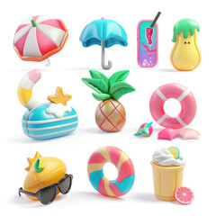 Colorful Summer Pool Toys Isolated on White Background