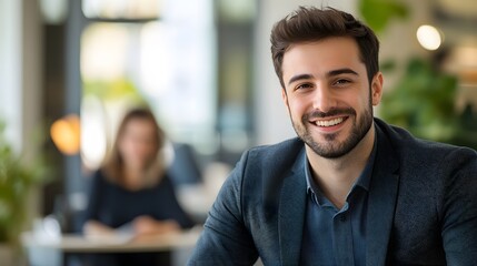 Portrait of a Smiling Man in a Blue Blazer