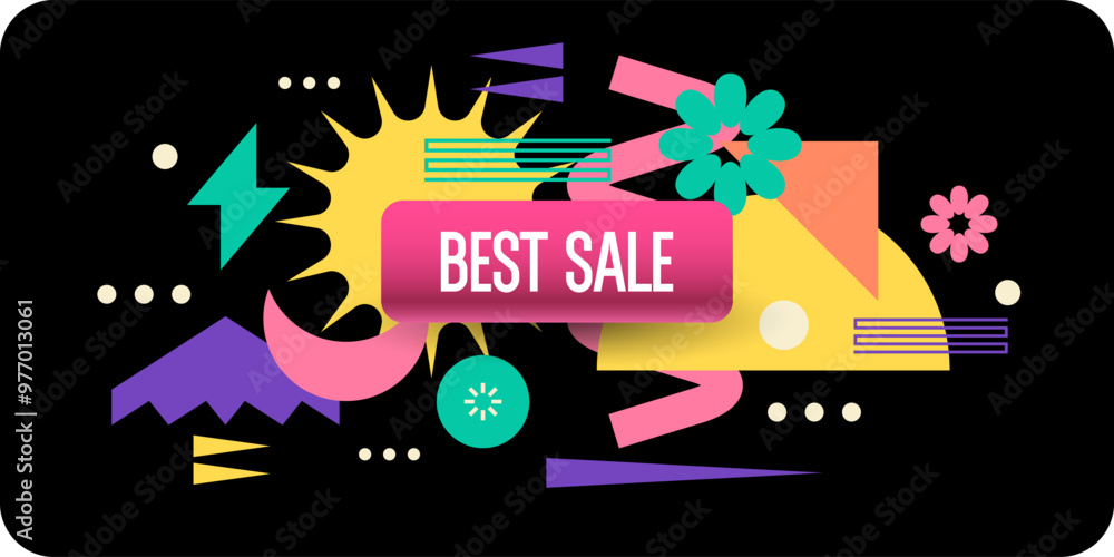 Aufkleber poster sale. bright abstract background with various geometric elements. a composition of various sh