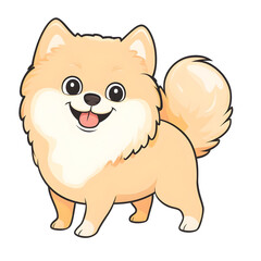 Playful Pomeranian with Wagging Tail in Pastel Cartoon Portrait