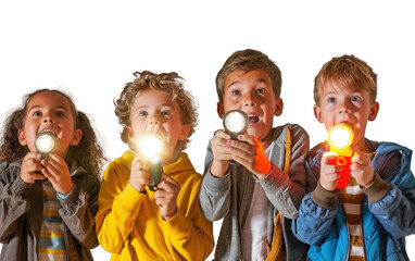 Flashlight-assisted scary stories told by kids adding excitement to a Halloween celebration Isolated on Transparent Background PNG.
