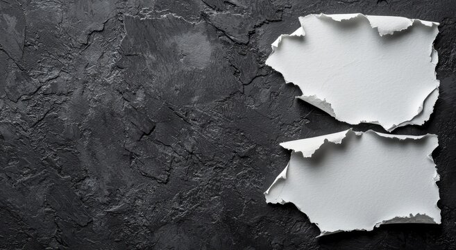 Blank white wheatpaste adhesive torn poster mockup with black textured wall