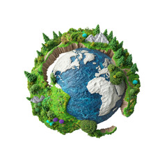 3D model of Earth with lush green land and blue oceans, depicting nature and environment