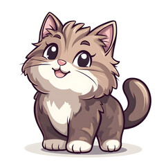 Obraz premium Playful Chibi Style Norwegian Forest Cat with Wagging Tail in Pastel