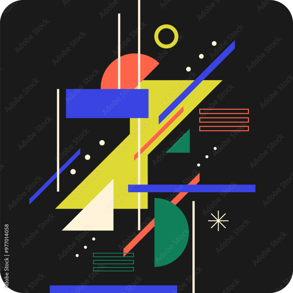 Poster abstract background with various bright geometric shapes. concise design. a composition of figures o