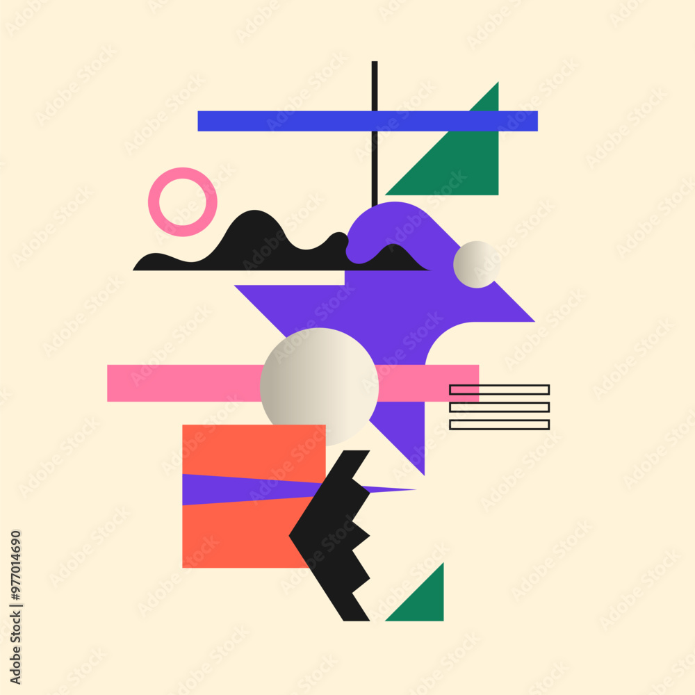 Poster abstract background with various bright geometric shapes. concise design. a composition of figures o