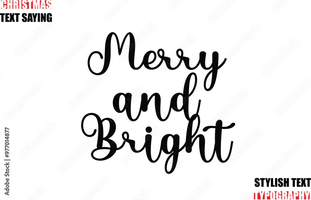 Fototapete merry and bright typescript cursive text christmas quote