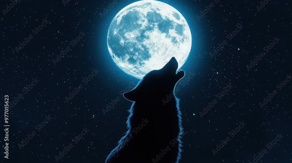 Wall mural Wolf Howling at Full Moon Night Sky