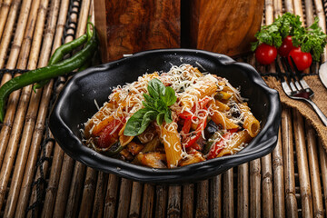 Vegetarian pasta penne with mushroom