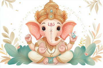 Cute Baby Ganesha in a Serene Garden drawing, embodying the spirit  with its charm and vibrancy. 