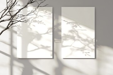 The cover of the book is textured white paper on a gray table background. The shadows are cast by a plant in natural light. Textured white paper on a gray table background is added to the mockup.