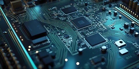 Futuristic Circuit Board with Glowing Components