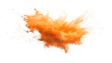 Bright Orange Powder Explosion Burst on White Background