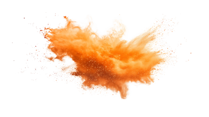 Bright Orange Powder Explosion Burst on White Background