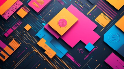 High-tech geometric business layout with vibrant overlapping shapes, creating a sleek, contemporary look perfect for corporate presentations, branding, and visual storytelling