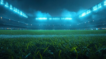 Illuminated Rugby Field in a Vibrant Stadium Set for Intense Live Game Action