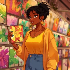 Young Woman Admiring Art in a Gallery.