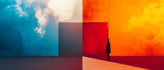 Contrasting themes in a split-screen design, featuring bold, vibrant colors on one side and soft, muted tones on the other for a balanced and striking layout