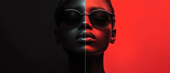Split-screen layout with a sharp contrast between bright, playful colors and dark, moody tones, creating a visually dynamic and captivating design for impactful visuals