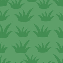 Green grass. Bushes. Repeating vector pattern. Isolated green background. Endless summer ornament of vegetation for lawn. Flat style. Idea for web design, wallpaper.