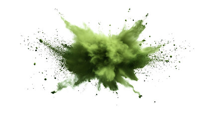 Bright Green Powder Explosion Burst on White Background