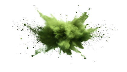 Bright Green Powder Explosion Burst on White Background