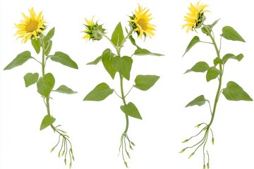 Hand-drawn watercolor sunflowers in bright yellow