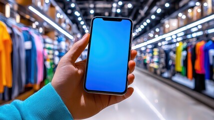 Seamless Omnichannel Shopping: Customer Using Store App in Retail Store with Copy Space