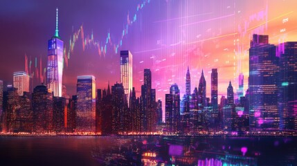 Dynamic forex chart overlaid on a bright New York City background, symbolizing real-time financial trading and market movement.